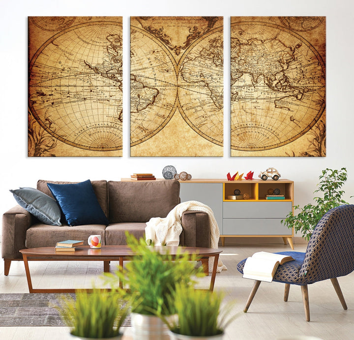 World Map Wall Art Canvas Print Push Pin Detailed Map of the World