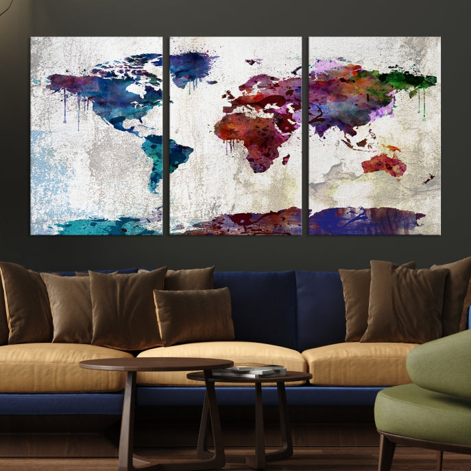 World Map with Antarctica Wall Art Print Framed Canvas Map Painting