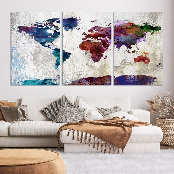 World Map with Antarctica Wall Art Print Framed Canvas Map Painting