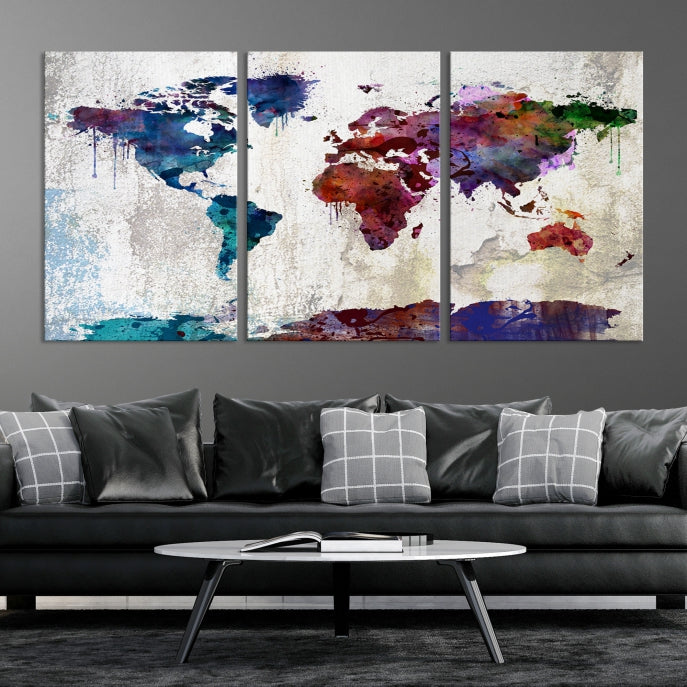 World Map with Antarctica Wall Art Print Framed Canvas Map Painting