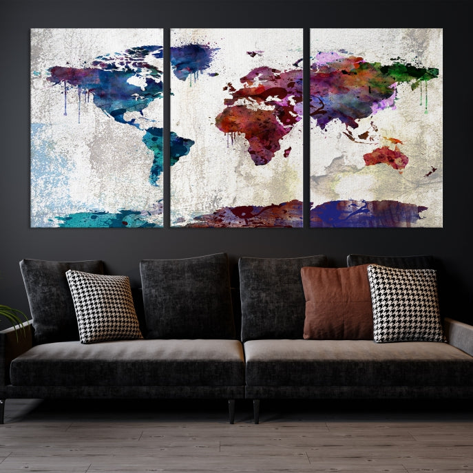 World Map with Antarctica Wall Art Print Framed Canvas Map Painting