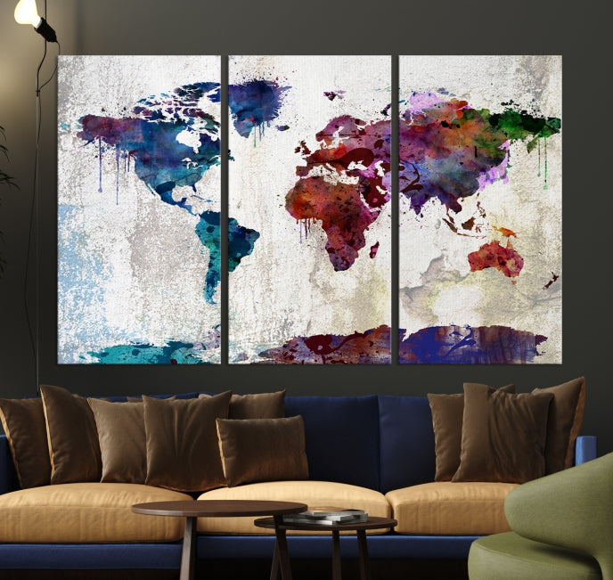 World Map with Antarctica Wall Art Print Framed Canvas Map Painting