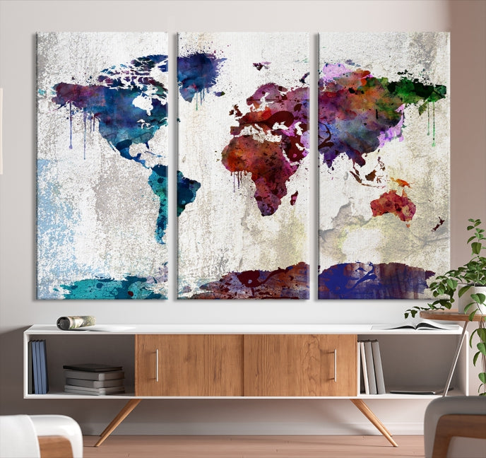 World Map with Antarctica Wall Art Print Framed Canvas Map Painting