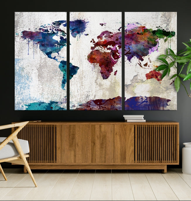 World Map with Antarctica Wall Art Print Framed Canvas Map Painting