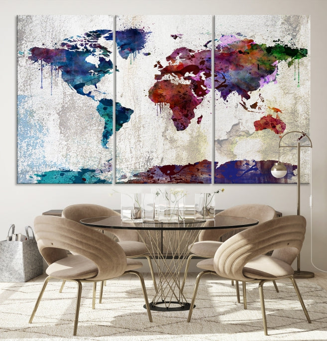 World Map with Antarctica Wall Art Print Framed Canvas Map Painting