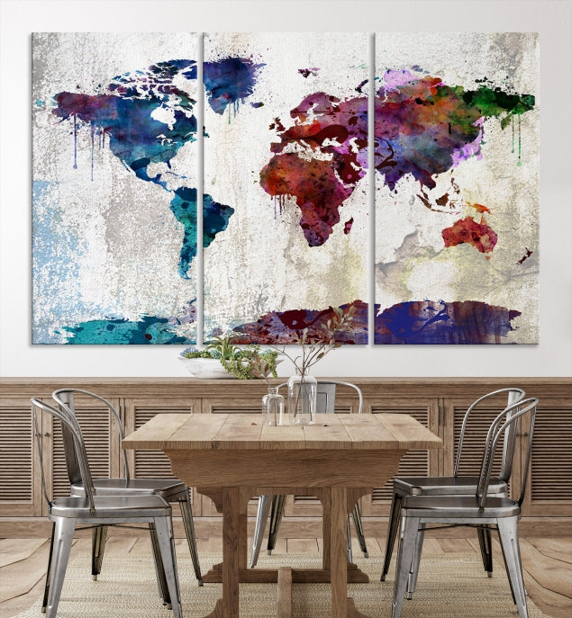 World Map with Antarctica Wall Art Print Framed Canvas Map Painting