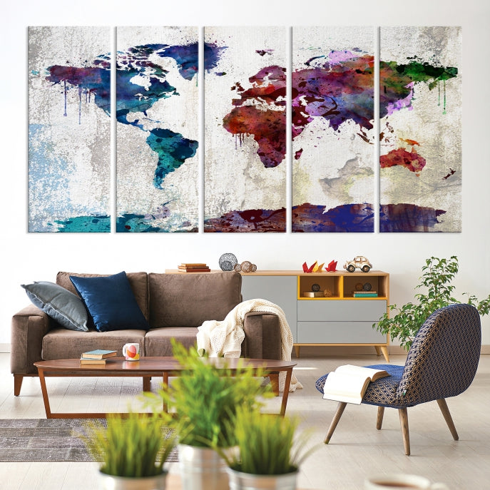 World Map with Antarctica Wall Art Print Framed Canvas Map Painting