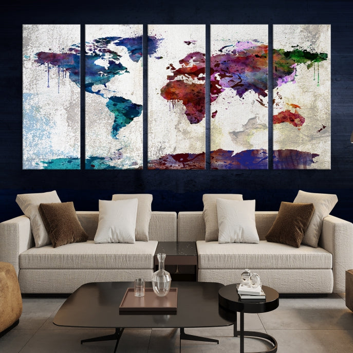 World Map with Antarctica Wall Art Print Framed Canvas Map Painting