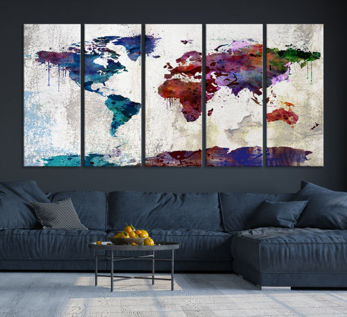 World Map with Antarctica Wall Art Print Framed Canvas Map Painting