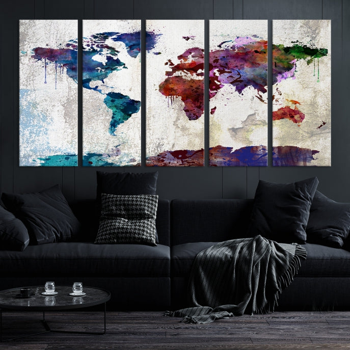 World Map with Antarctica Wall Art Print Framed Canvas Map Painting