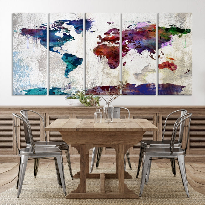 World Map with Antarctica Wall Art Print Framed Canvas Map Painting