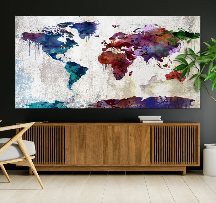 World Map with Antarctica Wall Art Print Framed Canvas Map Painting