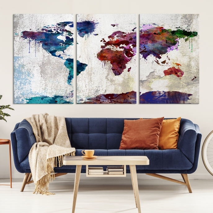 World Map with Antarctica Wall Art Print Framed Canvas Map Painting