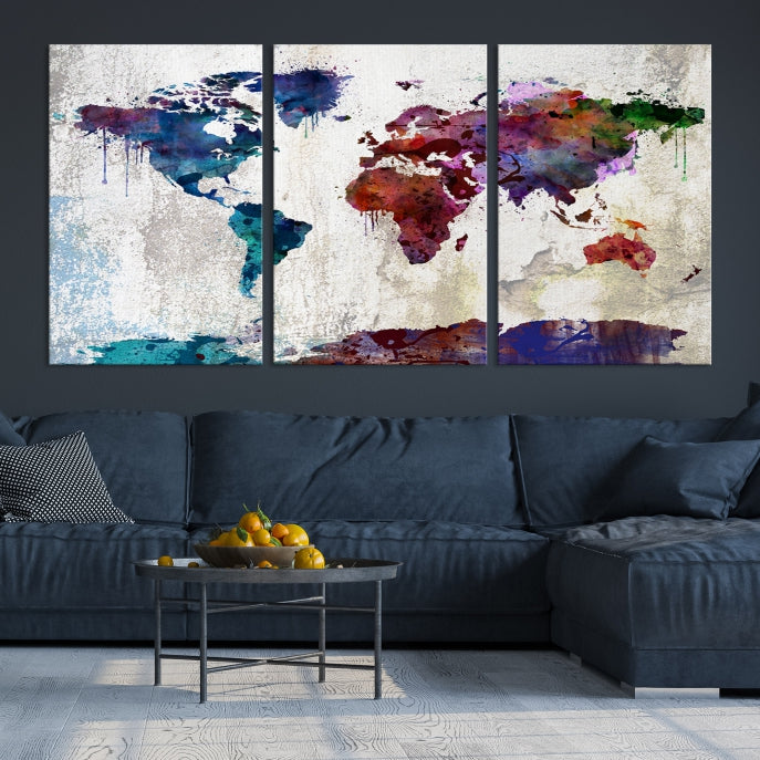 World Map with Antarctica Wall Art Print Framed Canvas Map Painting