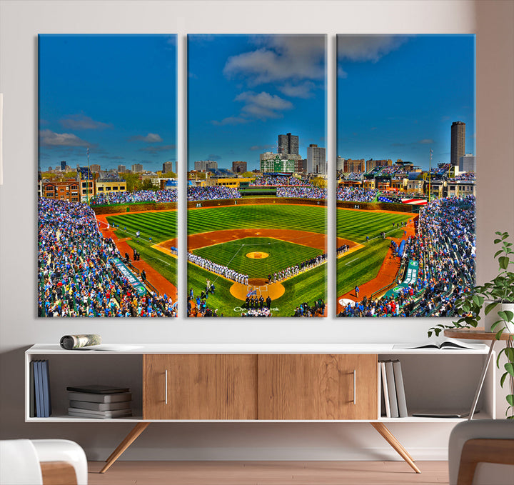 Wrigley Field Stadium Chicago Cubs Stadium Wall Art Canvas Print - Baseball Multi Panel Wall Art Print - Sports Lovers Gifts - MLB Wall Art