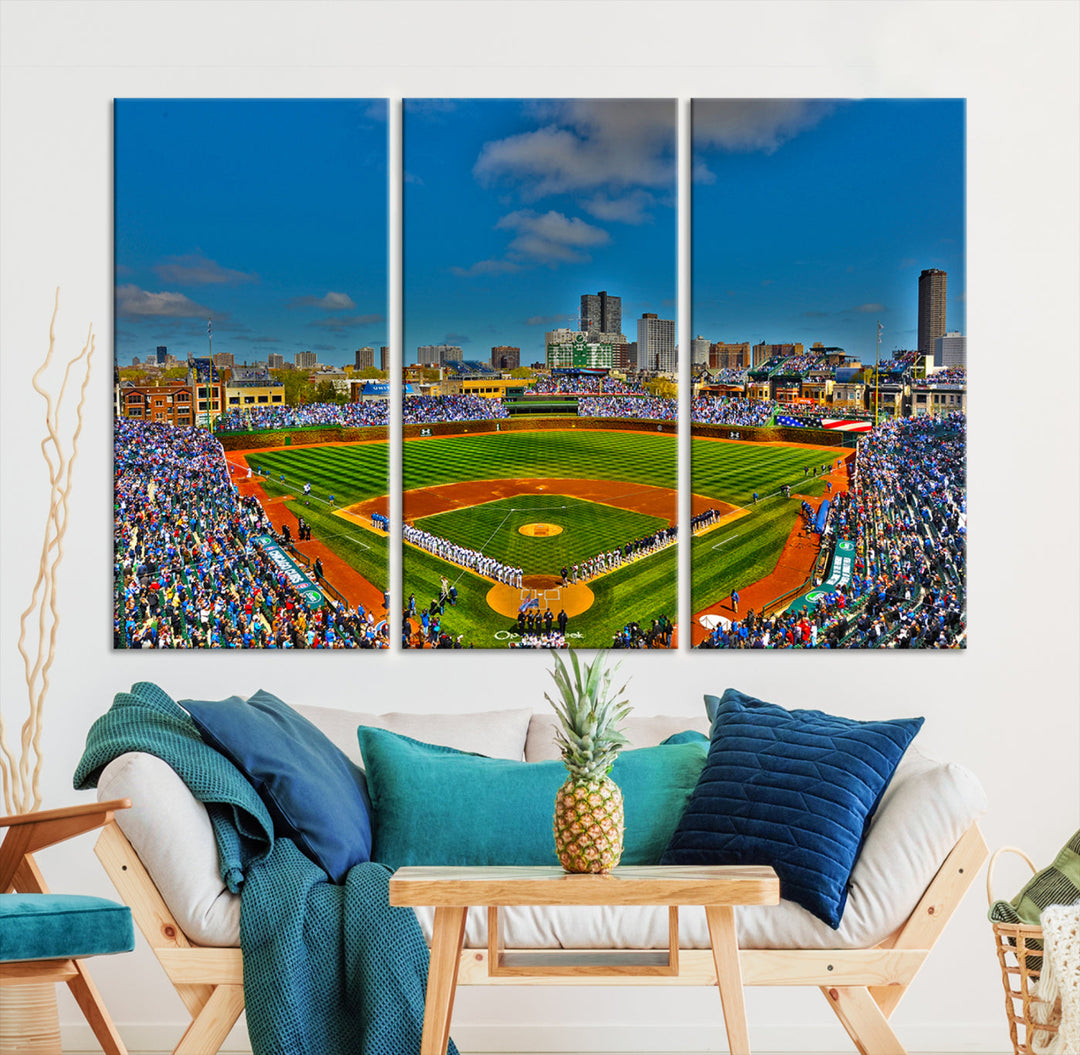 Wrigley Field Stadium Chicago Cubs Stadium Wall Art Canvas Print - Baseball Multi Panel Wall Art Print - Sports Lovers Gifts - MLB Wall Art