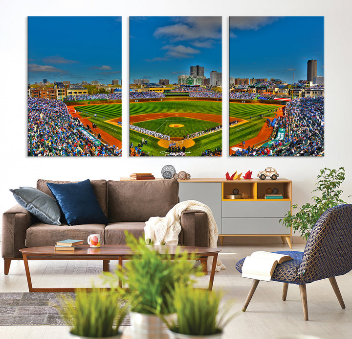 Wrigley Field Stadium Chicago Cubs Stadium Wall Art Canvas Print - Baseball Multi Panel Wall Art Print - Sports Lovers Gifts - MLB Wall Art