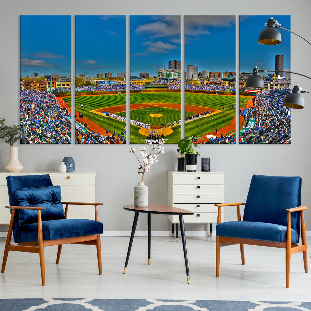 Wrigley Field Stadium Chicago Cubs Stadium Wall Art Canvas Print - Baseball Multi Panel Wall Art Print - Sports Lovers Gifts - MLB Wall Art