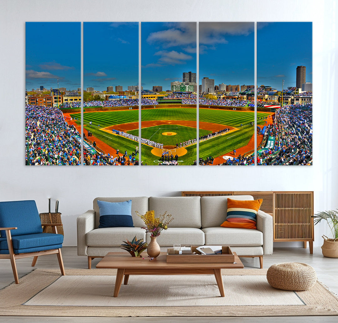 Wrigley Field Stadium Chicago Cubs Stadium Wall Art Canvas Print - Baseball Multi Panel Wall Art Print - Sports Lovers Gifts - MLB Wall Art