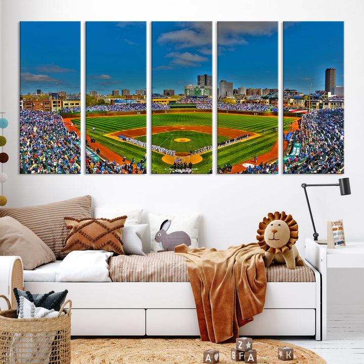 Wrigley Field Stadium Chicago Cubs Stadium Wall Art Canvas Print - Baseball Multi Panel Wall Art Print - Sports Lovers Gifts - MLB Wall Art