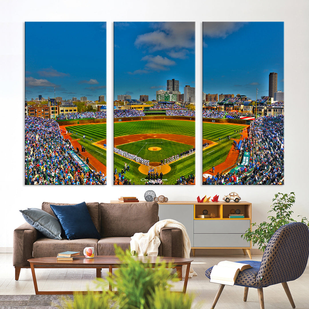 Wrigley Field Stadium Chicago Cubs Stadium Wall Art Canvas Print - Baseball Multi Panel Wall Art Print - Sports Lovers Gifts - MLB Wall Art