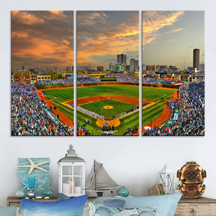 Wrigley Field Stadium Wall Art Canvas Print - Framed Wall Art - Ready to Hang