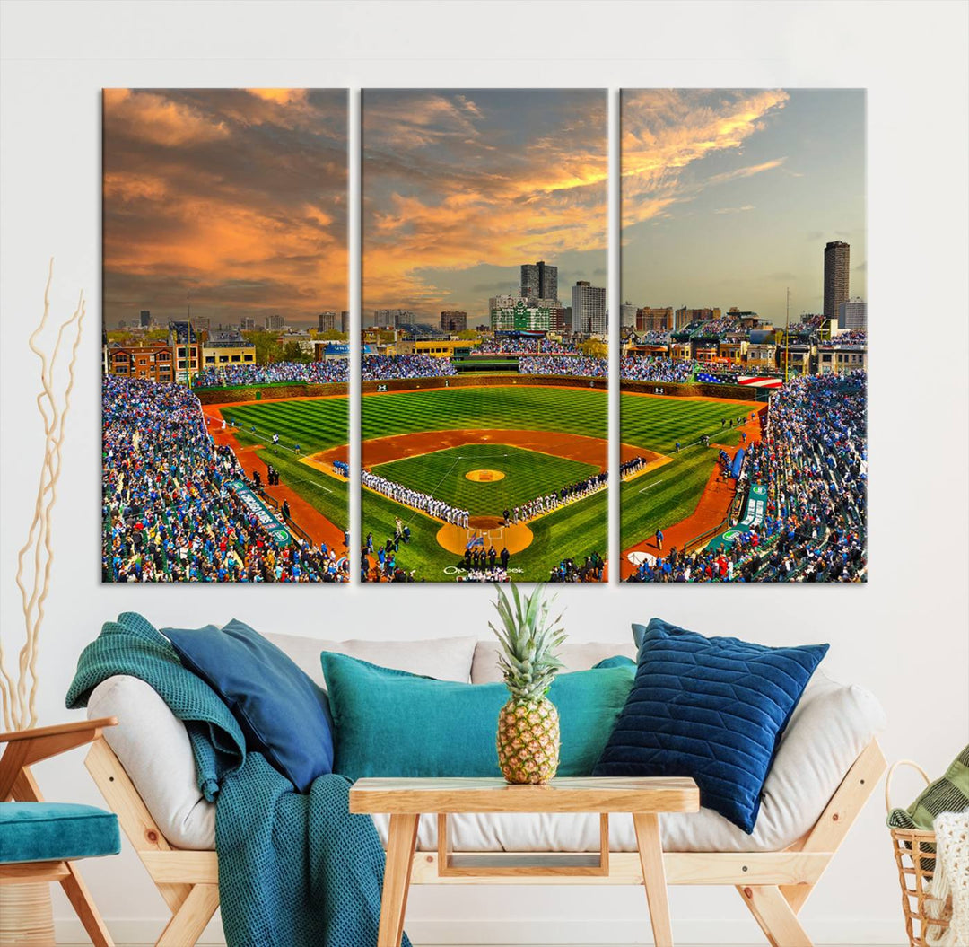 Wrigley Field Stadium Wall Art Canvas Print - Framed Wall Art - Ready to Hang