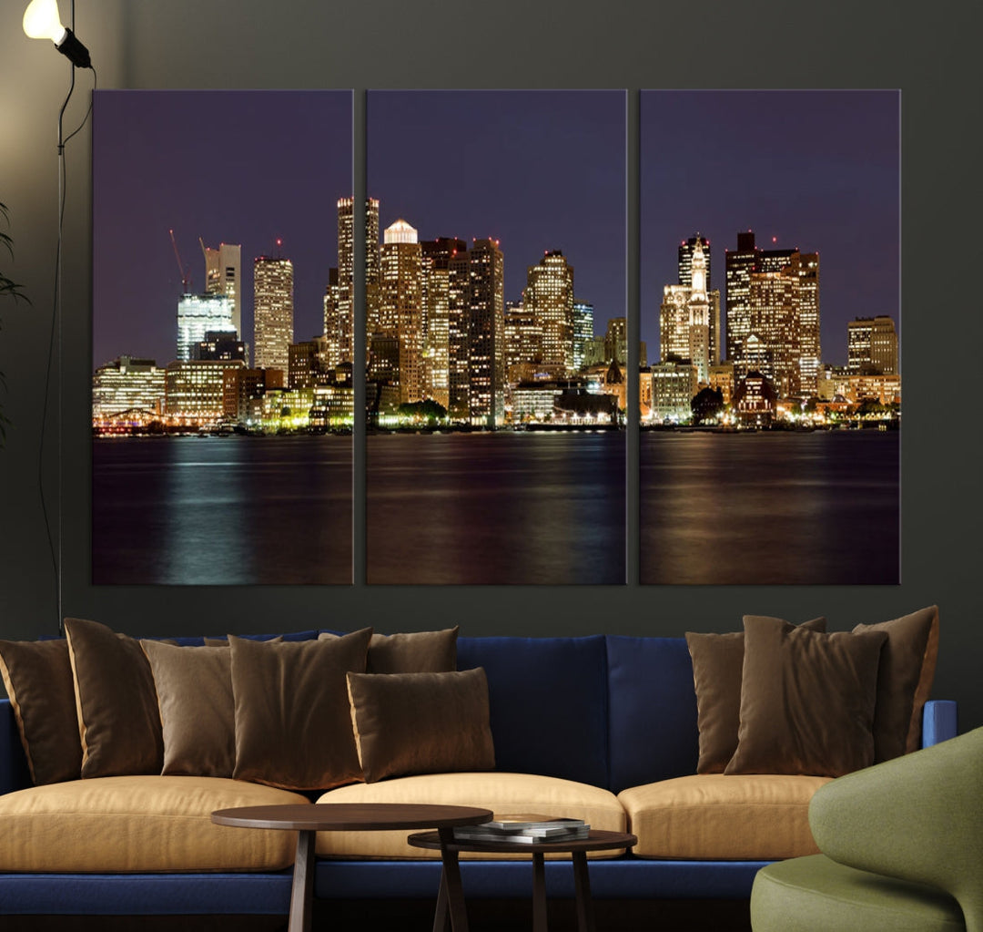 XLarge Boston City Skyline Wall Art Night Cityscape Canvas Print