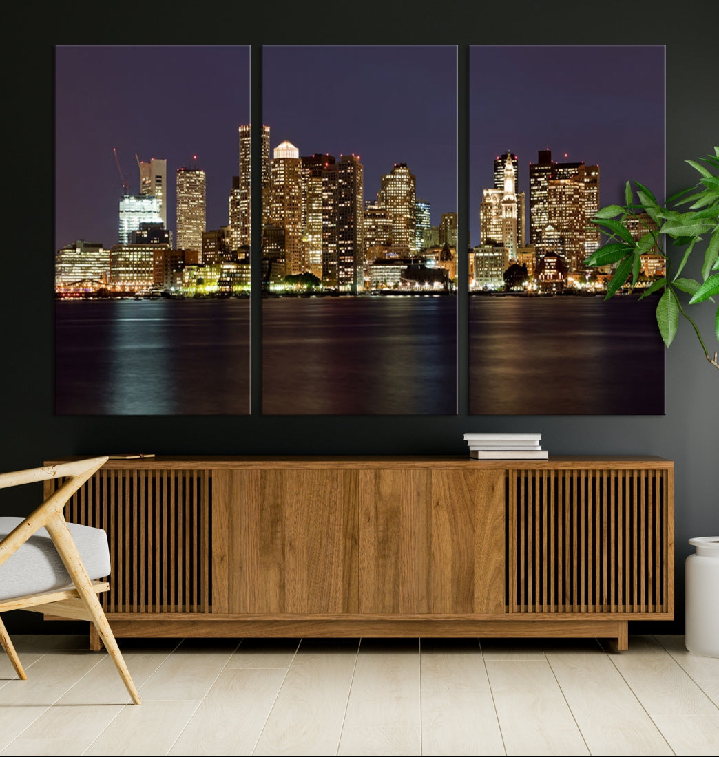 XLarge Boston City Skyline Wall Art Night Cityscape Canvas Print