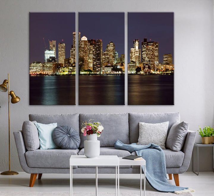 XLarge Boston City Skyline Wall Art Night Cityscape Canvas Print