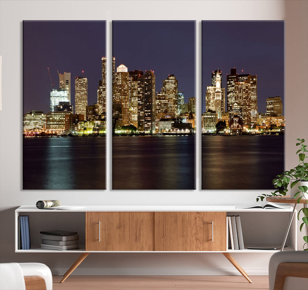 XLarge Boston City Skyline Wall Art Night Cityscape Canvas Print