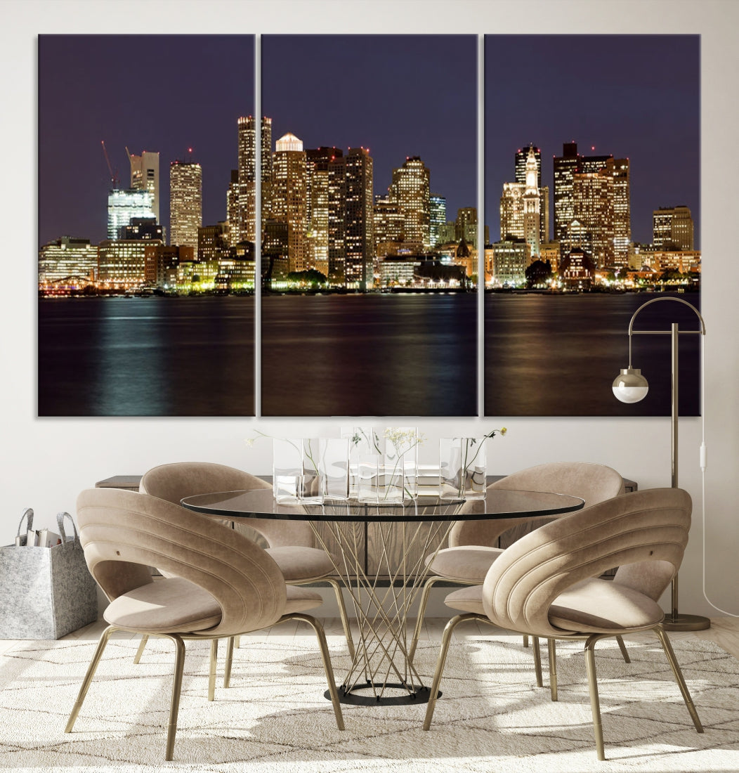 XLarge Boston City Skyline Wall Art Night Cityscape Canvas Print