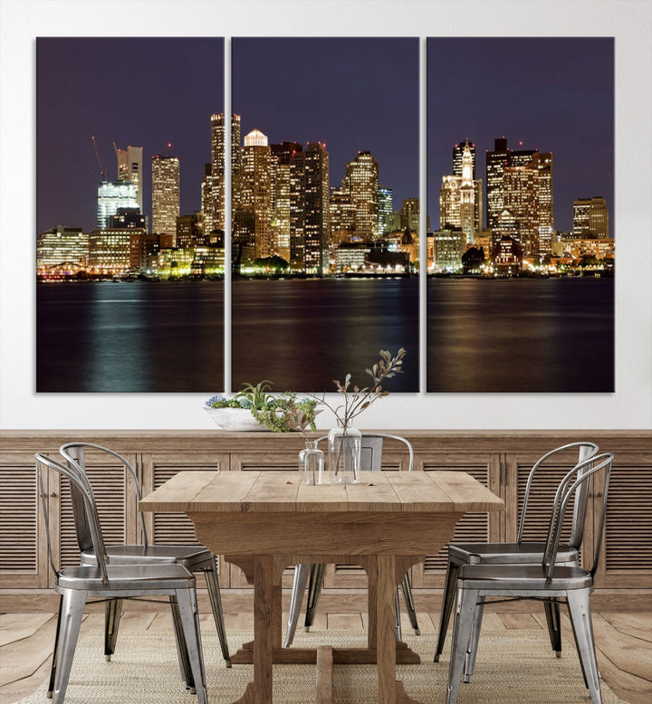 XLarge Boston City Skyline Wall Art Night Cityscape Canvas Print