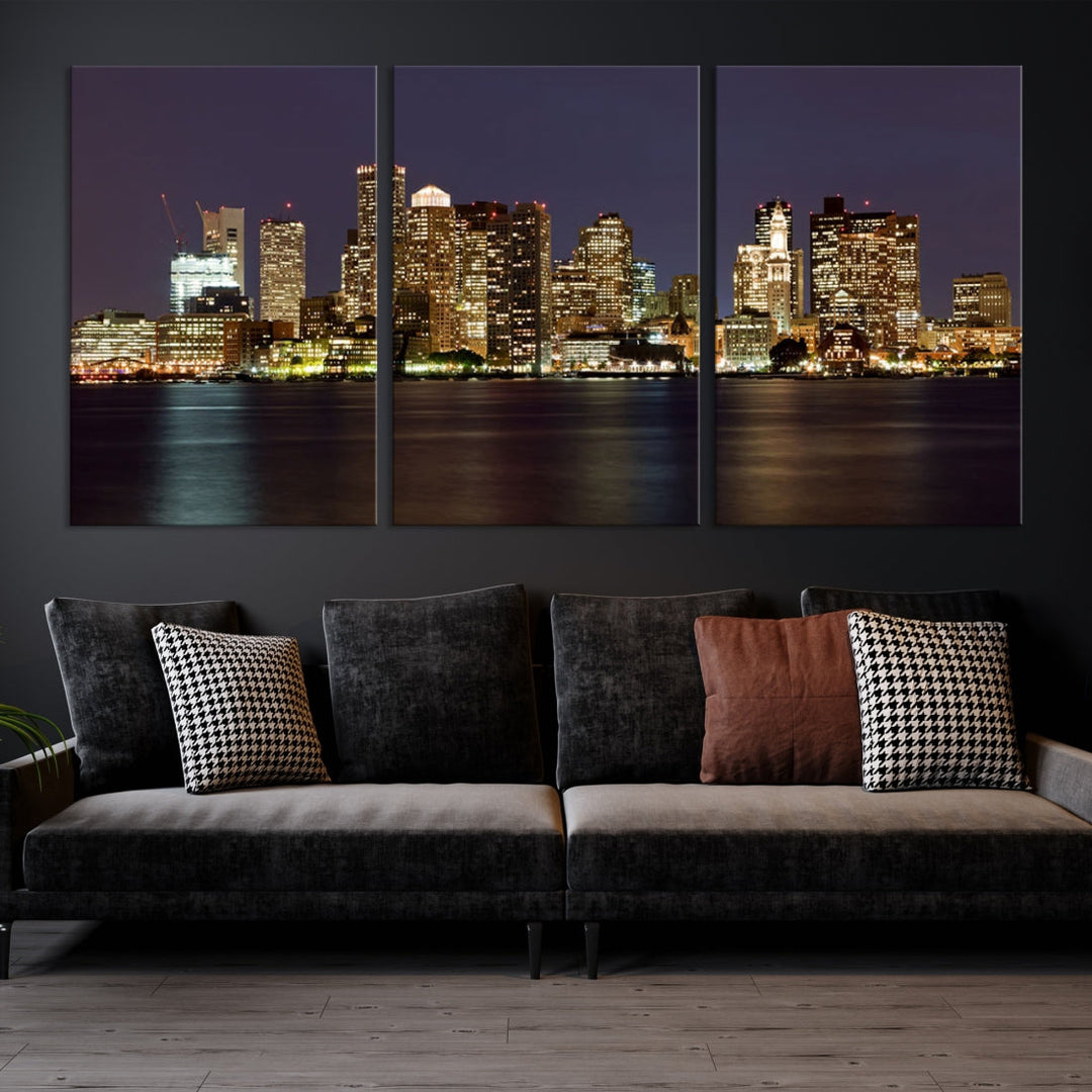 XLarge Boston City Skyline Wall Art Night Cityscape Canvas Print