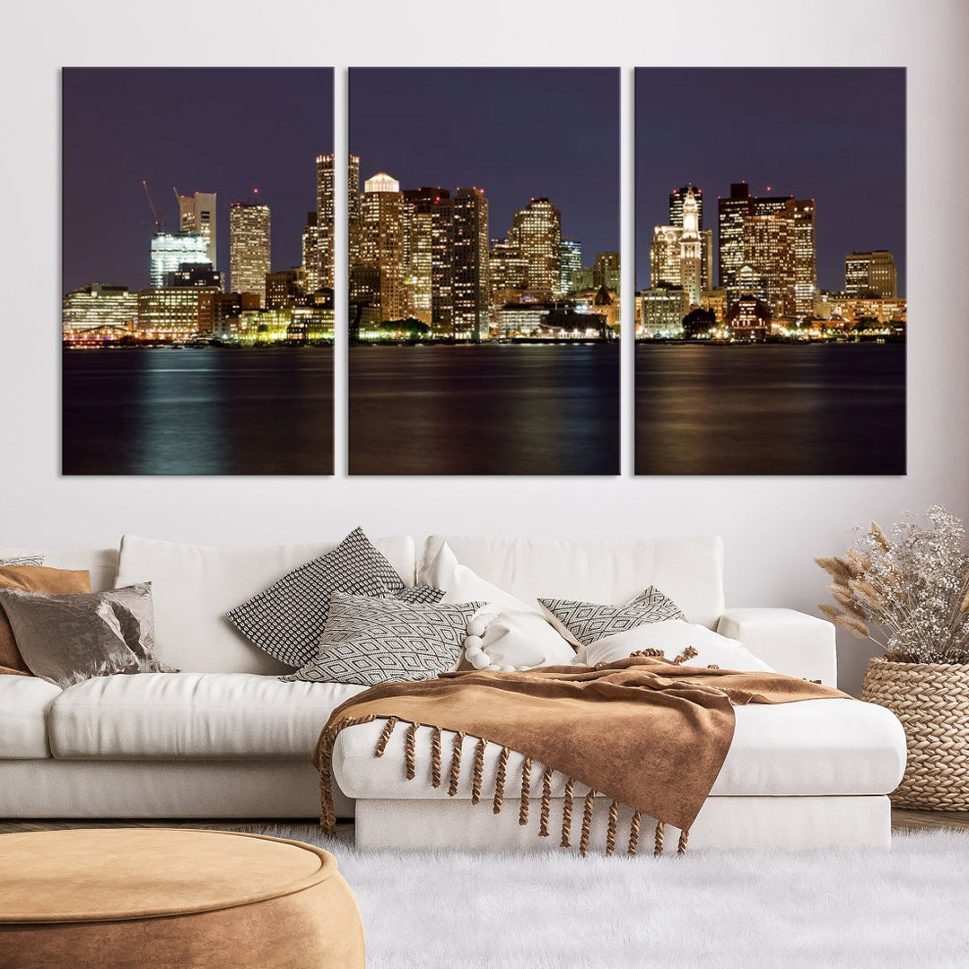 XLarge Boston City Skyline Wall Art Night Cityscape Canvas Print