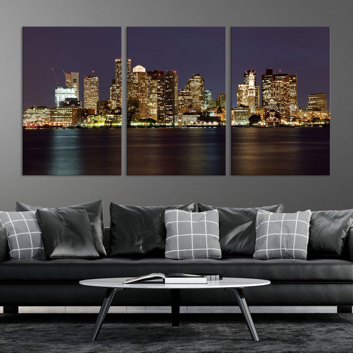 XLarge Boston City Skyline Wall Art Night Cityscape Canvas Print