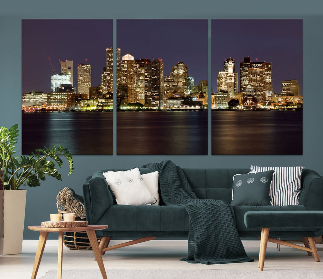 XLarge Boston City Skyline Wall Art Night Cityscape Canvas Print