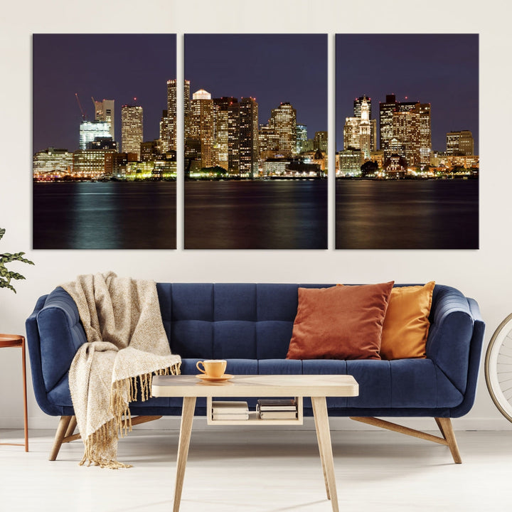 XLarge Boston City Skyline Wall Art Night Cityscape Canvas Print