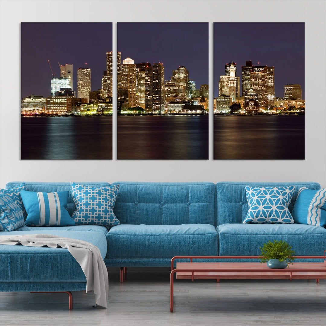 XLarge Boston City Skyline Wall Art Night Cityscape Canvas Print