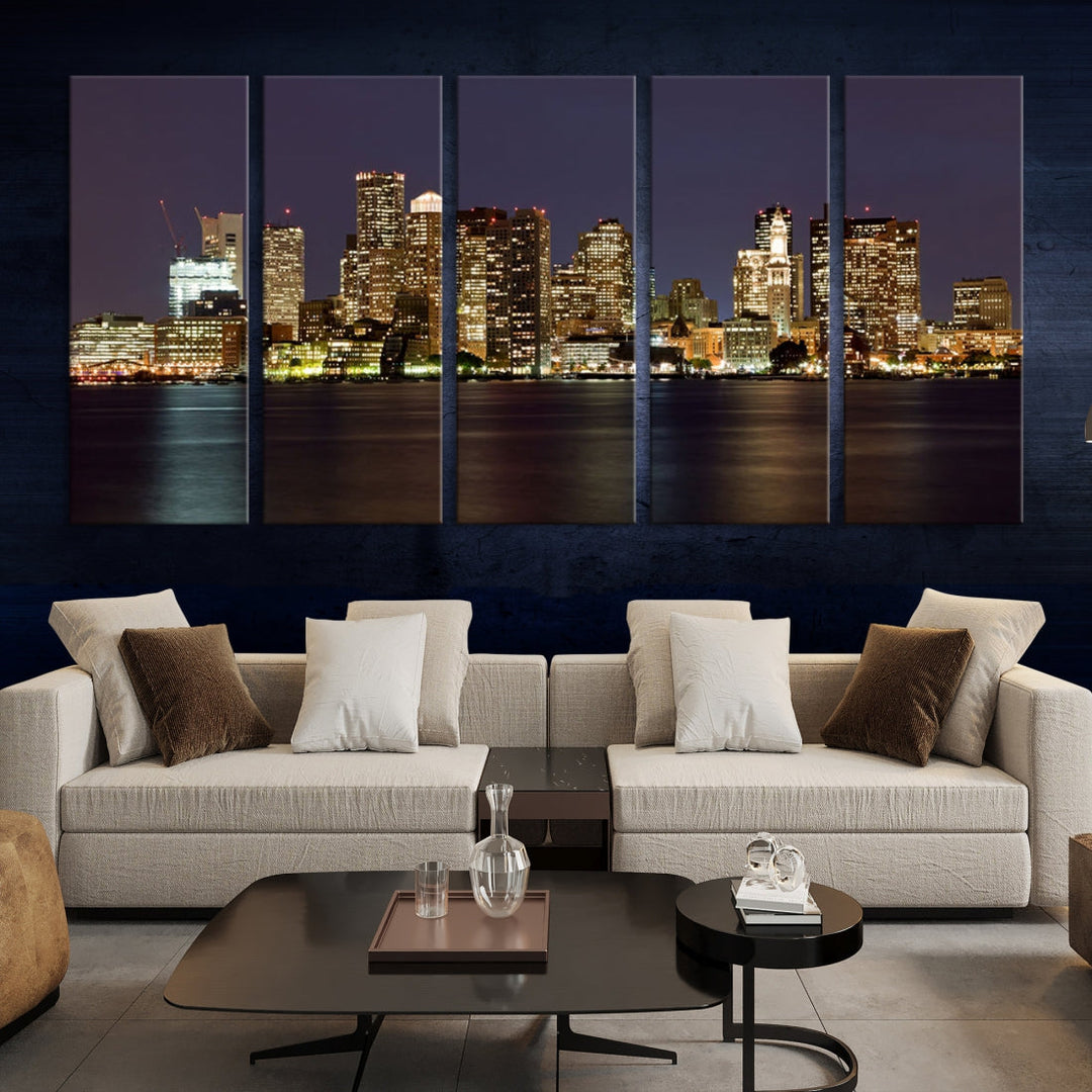 XLarge Boston City Skyline Wall Art Night Cityscape Canvas Print