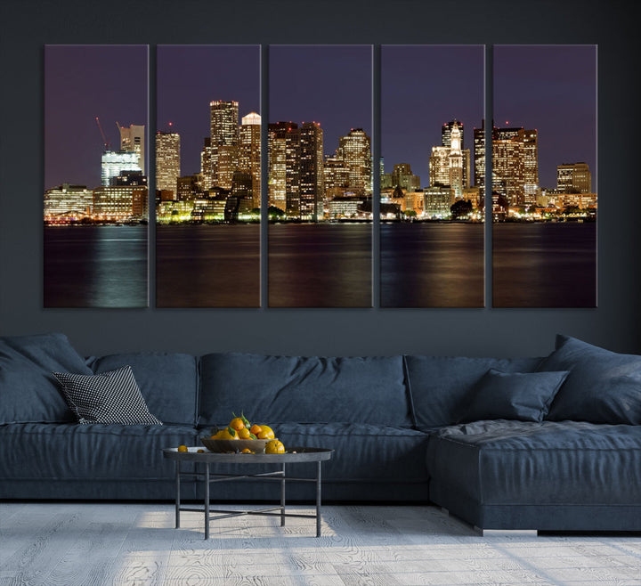 XLarge Boston City Skyline Wall Art Night Cityscape Canvas Print