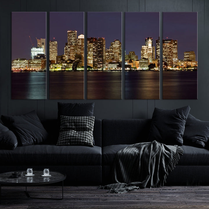 XLarge Boston City Skyline Wall Art Night Cityscape Canvas Print