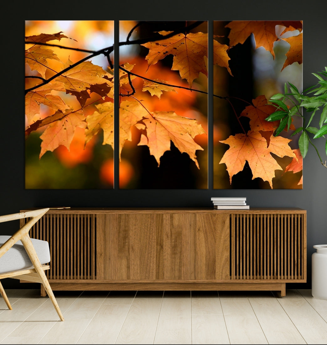 Yellow Leaves Autumn Tree Fall Large Wall Art Canvas Print