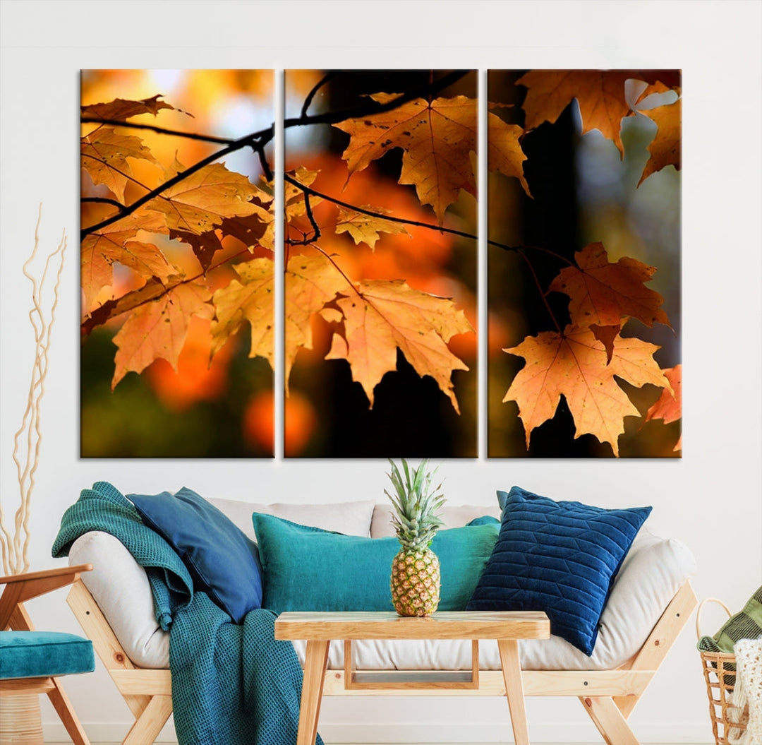 Yellow Leaves Autumn Tree Fall Large Wall Art Canvas Print