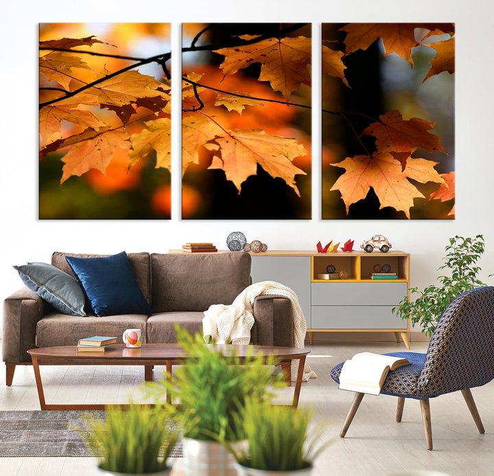 Yellow Leaves Autumn Tree Fall Large Wall Art Canvas Print