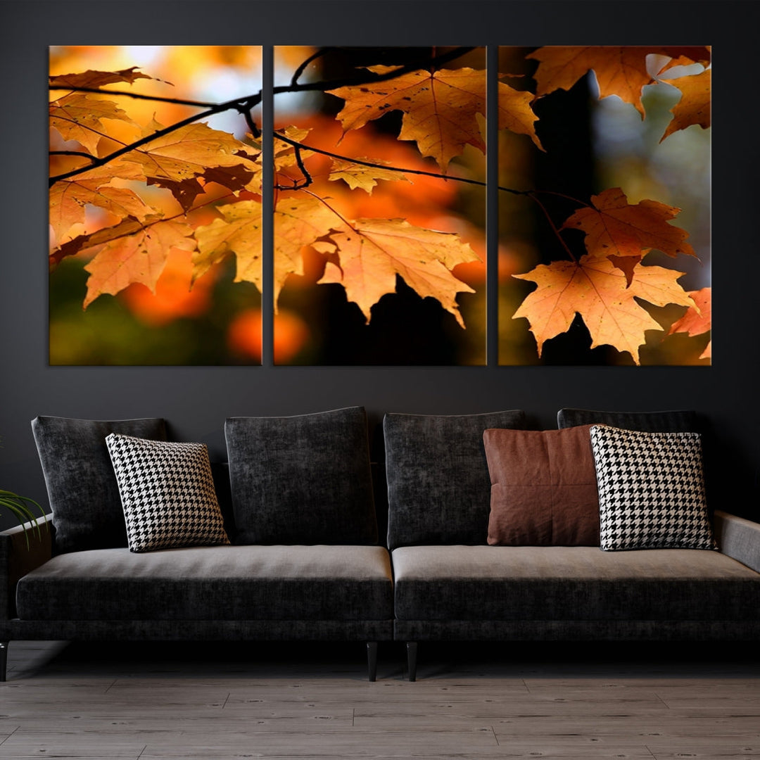 Yellow Leaves Autumn Tree Fall Large Wall Art Canvas Print