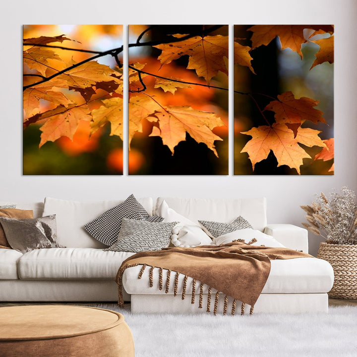 Yellow Leaves Autumn Tree Fall Large Wall Art Canvas Print