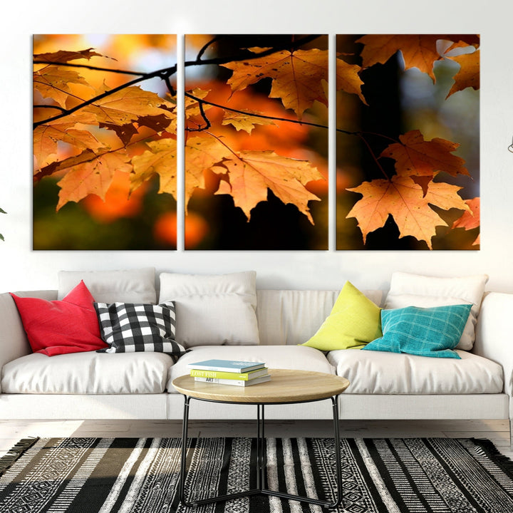 Yellow Leaves Autumn Tree Fall Large Wall Art Canvas Print