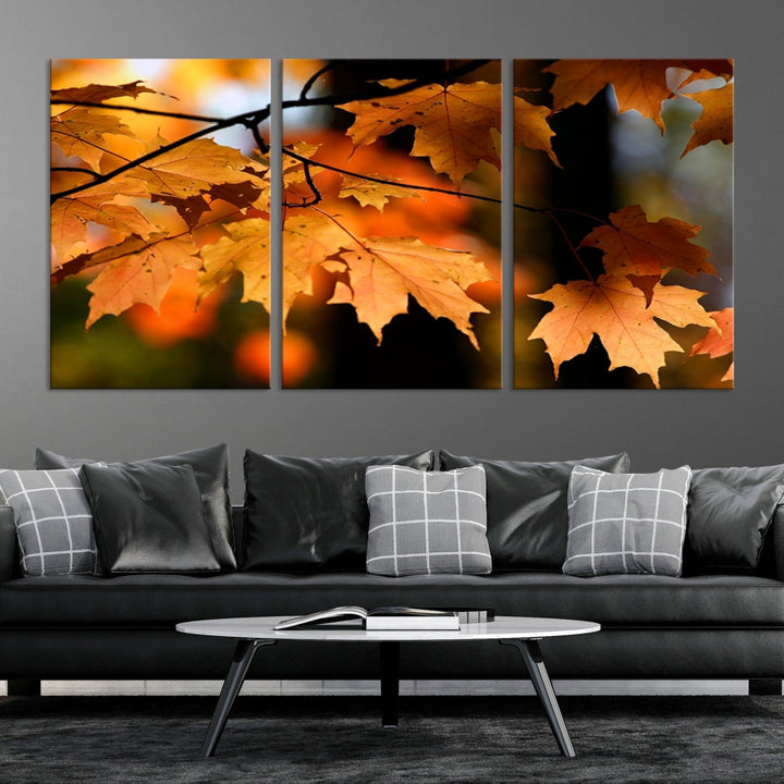 Yellow Leaves Autumn Tree Fall Large Wall Art Canvas Print