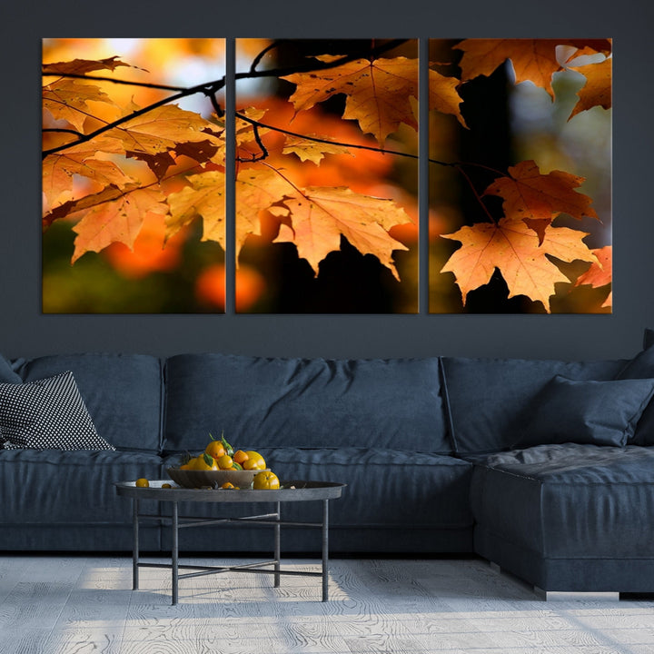 Yellow Leaves Autumn Tree Fall Large Wall Art Canvas Print